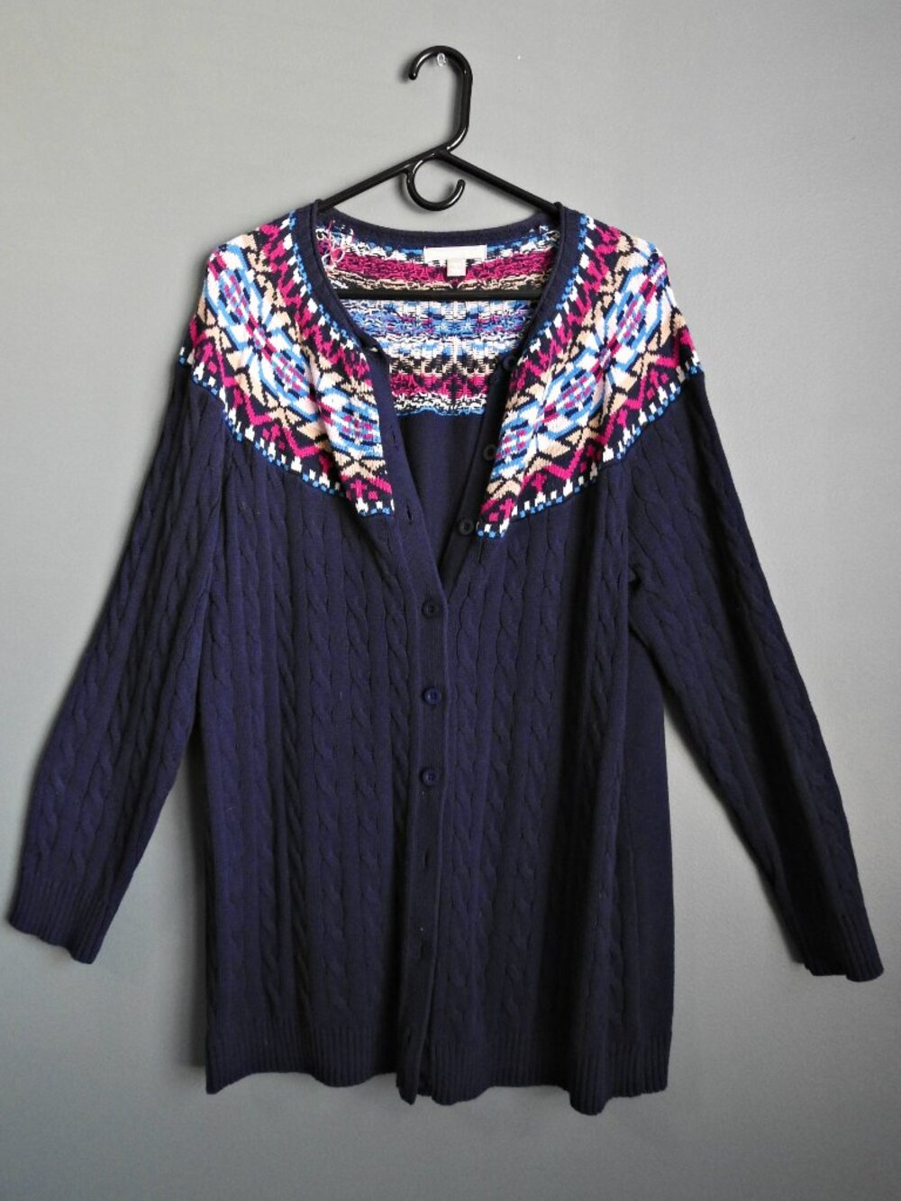 Woman Within Colorful Cotton Cable Knit Cardigan Sweater - Size Medium 14/16